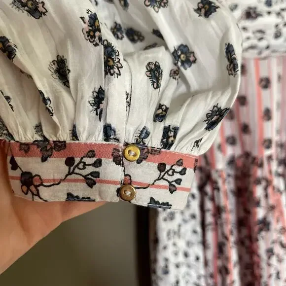 Ulla Johnson Selvi Printed Cotton Gauze Midi Dress Size 0 Pink White Floral Boho - Picture 12 of 16